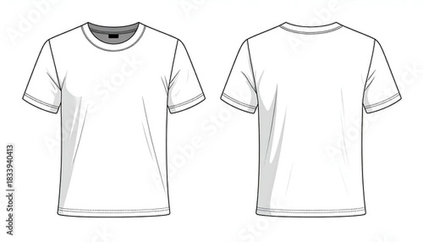 Fototapeta Front and back outline illustrations of a plain white crew-neck short-sleeved garment