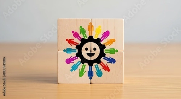 Obraz Unity in Diversity Teamwork with Gear & Happy Faces