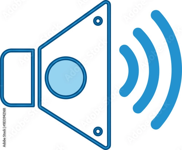 Fototapeta A minimalist blue outline vector icon representing a speaker or volume symbol with radiating sound waves, ideal for web buttons, user interface design, and mobile application graphics.