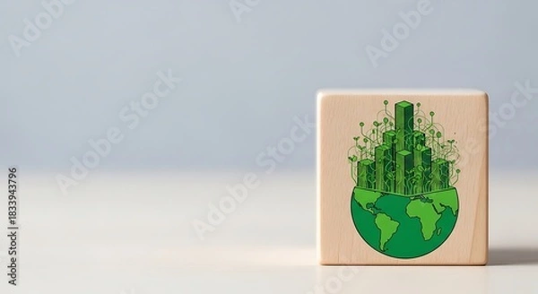 Obraz Eco-Friendly City Green Buildings on a Globe, Sustainable Development Concept