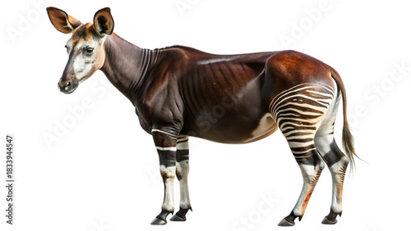 Obraz Okapi standing in profile, forest giraffe relative, isolated