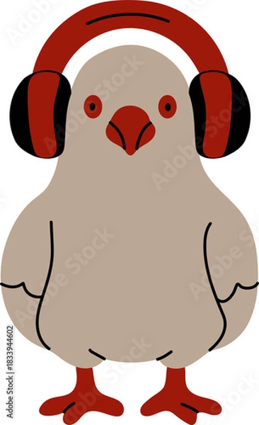 Fototapeta Cool pigeon with a red headset