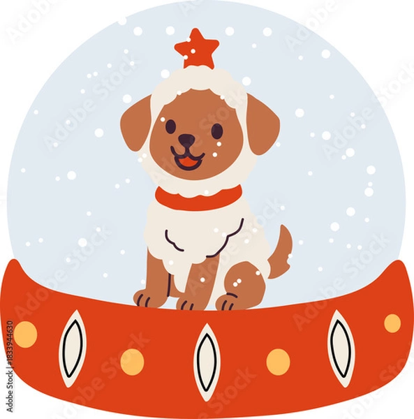 Fototapeta Puppy in a snow globe with a star on its head