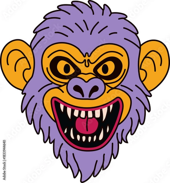 Fototapeta Fierce Cartoon Monkey Head with Intense Expression Design