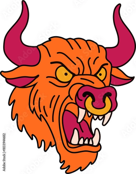 Fototapeta Furious Bull with Horns and Intense Expression