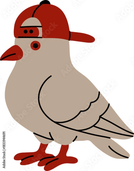 Fototapeta Cool Pigeon with Red Cap and Street Style