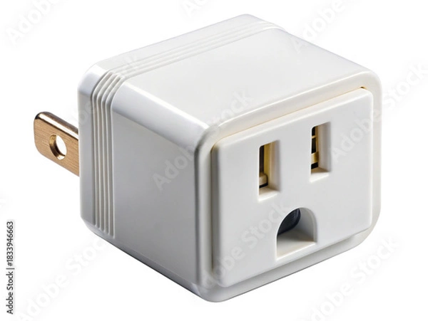Obraz White two-prong to three-outlet electrical adapter isolated