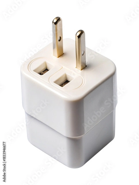 Obraz White electrical power adapter, two flat prongs, dual socket
