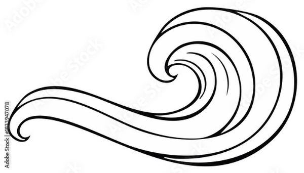 Obraz Stylized Wave Swirl Black Line Art Illustration