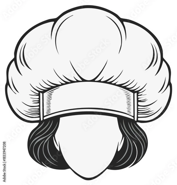 Obraz Classic Chef Hat Toque Vector Illustration with Abstract Human Profile for Culinary Arts