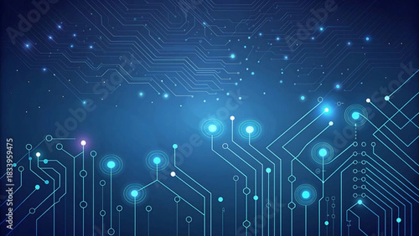 Fototapeta Abstract blue digital circuit board with glowing lights