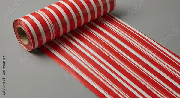 Obraz Festive peppermint stripe wrapping paper roll, perfect for holiday gifts, evokes cheerful celebrations, use for Christmas presents, adds charm and whimsy to any occasion