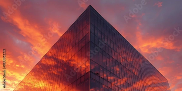 Fototapeta Modern Glass Architecture at Sunset with Colorful Reflections