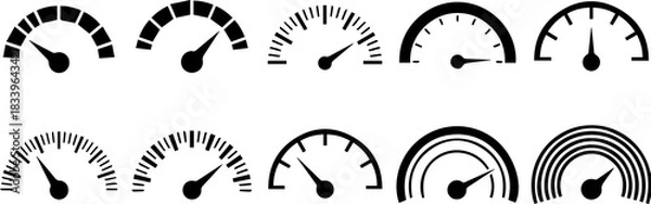 Obraz A set of speedometer icons, representing different levels or speeds, perfect for dashboards, infographics, and user interfaces