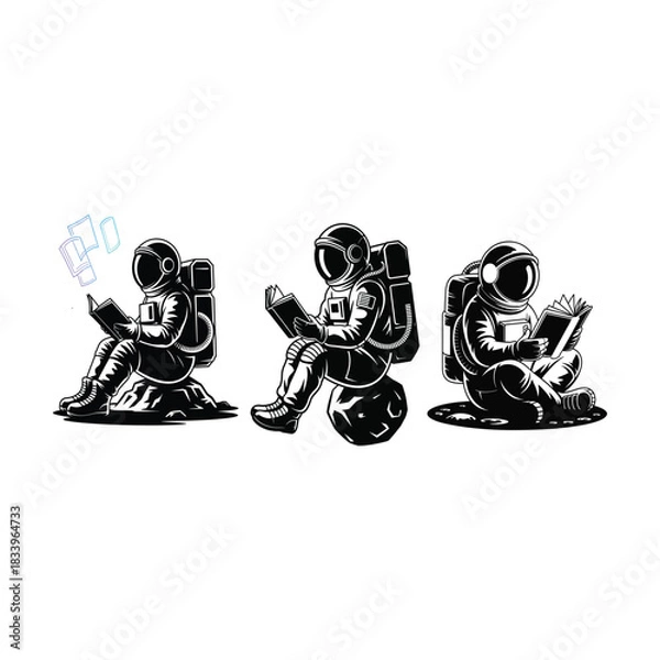 Obraz Astronauts Reading a Floating Hologram Book. 