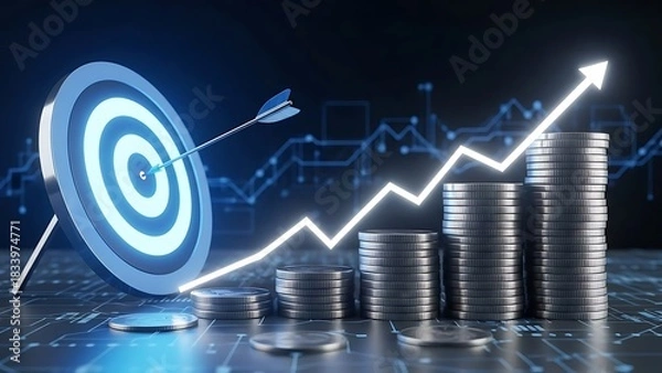 Fototapeta Financial Target Achievement, Growth Concept with Arrow and Coins
