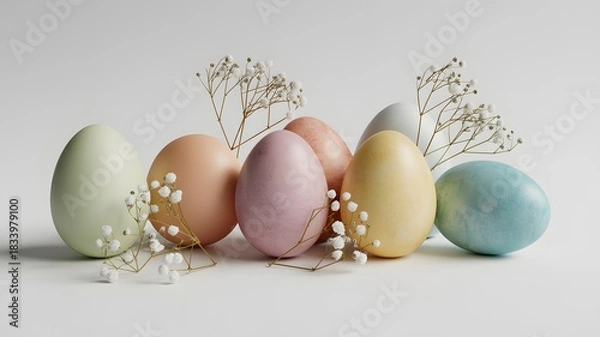 Fototapeta Pastel easter eggs with delicate floral accents