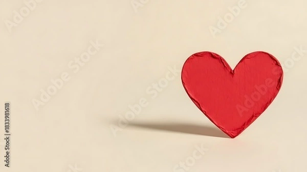 Fototapeta Red Heart Symbol on Beige Background for Love, Valentine's Day