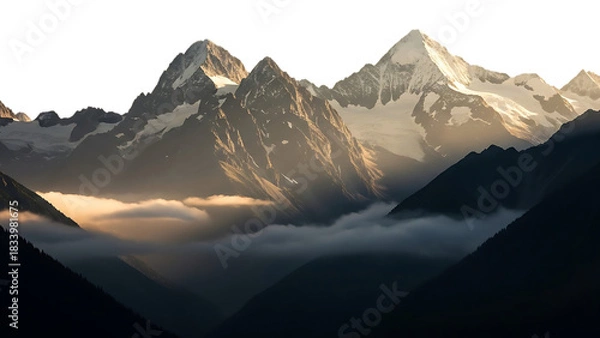 Obraz Majestic mountain range with snow capped peaks isolated on transparent background