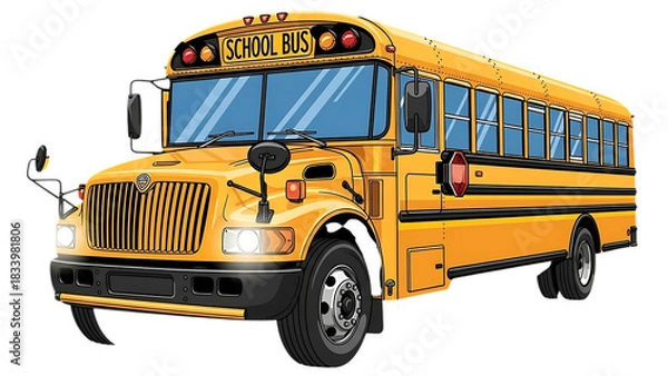 Obraz Classic yellow school bus isolated on transparent background for educational and transportation needs