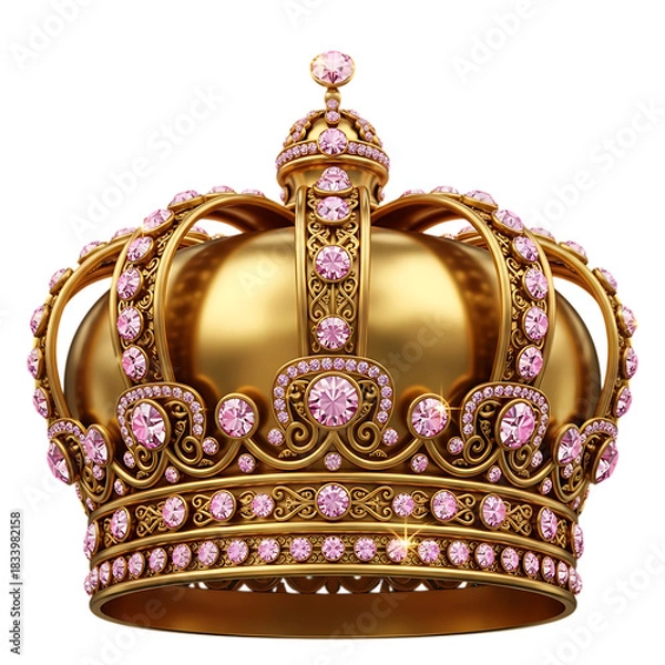 Obraz Ornate golden crown with jewels isolated on transparent background for design projects