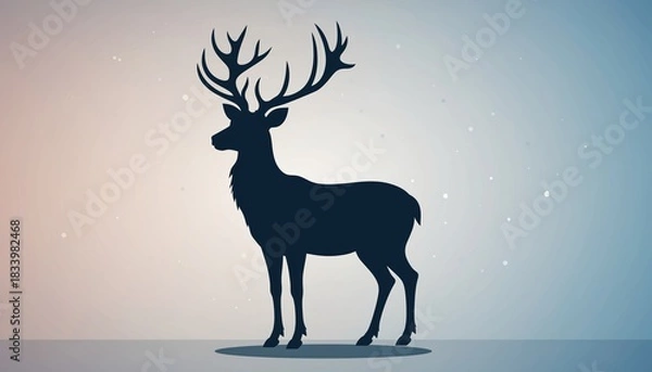 Fototapeta Silhouette of a majestic stag with large antlers standing against a gradient background Deer Animal Wildlife