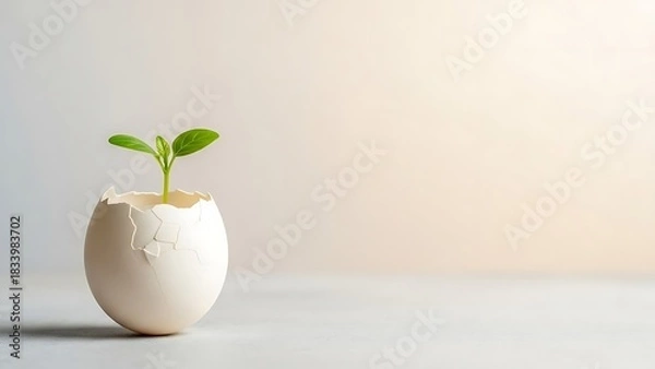 Fototapeta Sprout Growing in Eggshell: New Life, New Beginnings Concept