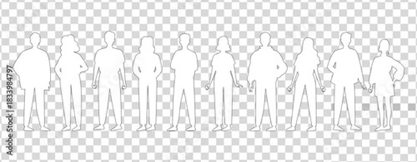 Fototapeta Set of business people silhouette, man and woman team, isolated on transparent background	