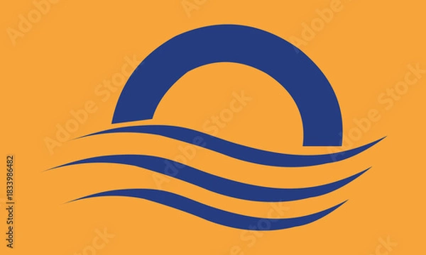 Obraz Abstract blue arch and waves on orange background