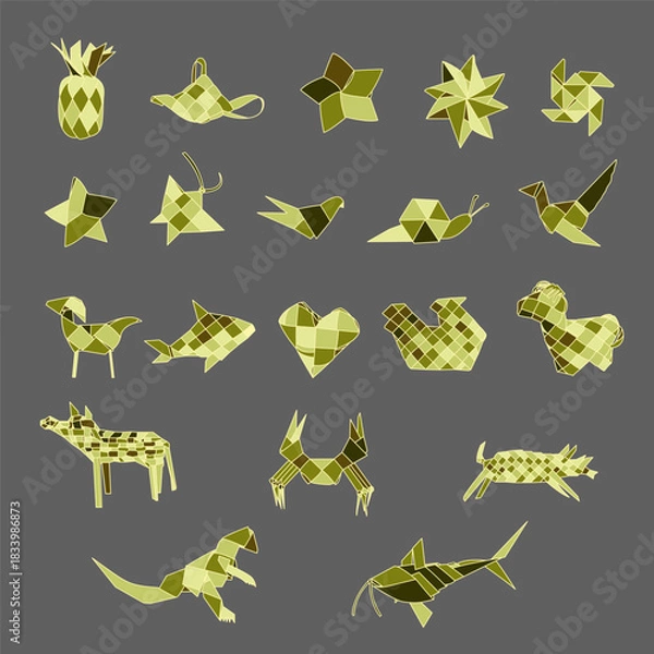 Fototapeta set illustration of various shapes weave wicker isolated on grey background. vector illustration
