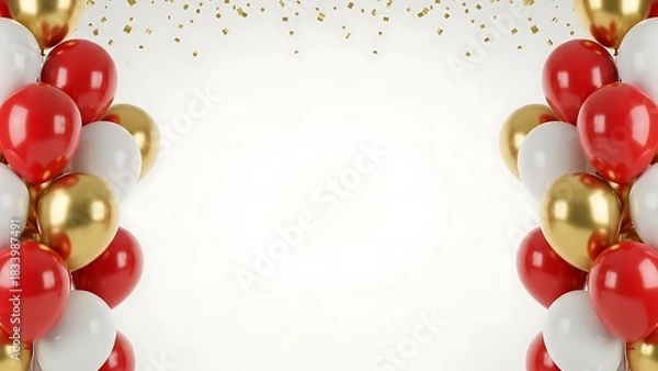 Fototapeta Celebration Frame with Balloons and Confetti, Party Invitation Template