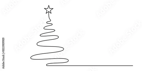 Fototapeta Hand drawn christmas tree in minimalistic design. Continuous one line drawing Christmas tree. Vector illustration