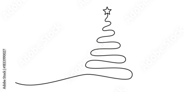 Fototapeta Hand drawn christmas tree in minimalistic design. Continuous one line drawing Christmas tree. isolated on transparent background