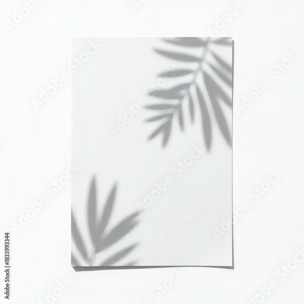 Obraz Minimalist white canvas displaying soft shadow overlays of tropical palm leaves