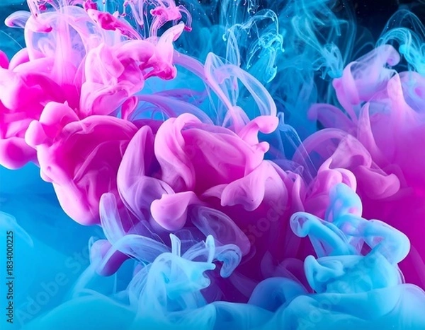 Fototapeta Swirling pink and blue fluid art with intricate abstract patterns