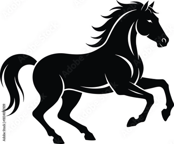 Fototapeta Elegant Running Horse Silhouette – Isolated on Transparent Background Black Stallion Vector Illustration