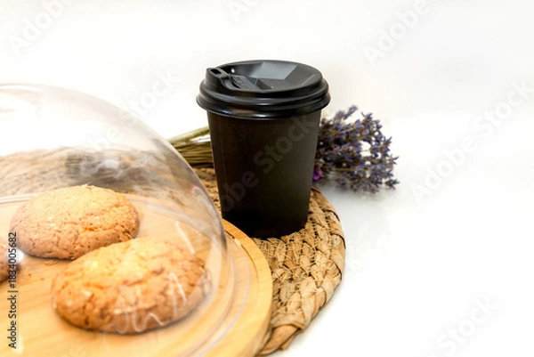 Obraz Coffee Cup with Cookies on Table