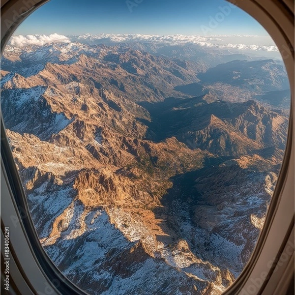 Fototapeta View from the plane. Generative AI