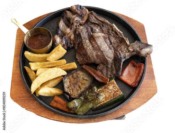 Obraz Grilled beef steak with french fries and vegetables