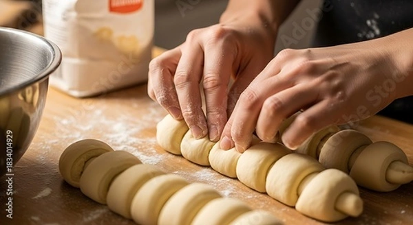 Obraz Crafting homemade dough rolls, a culinary creation in process, delicious
