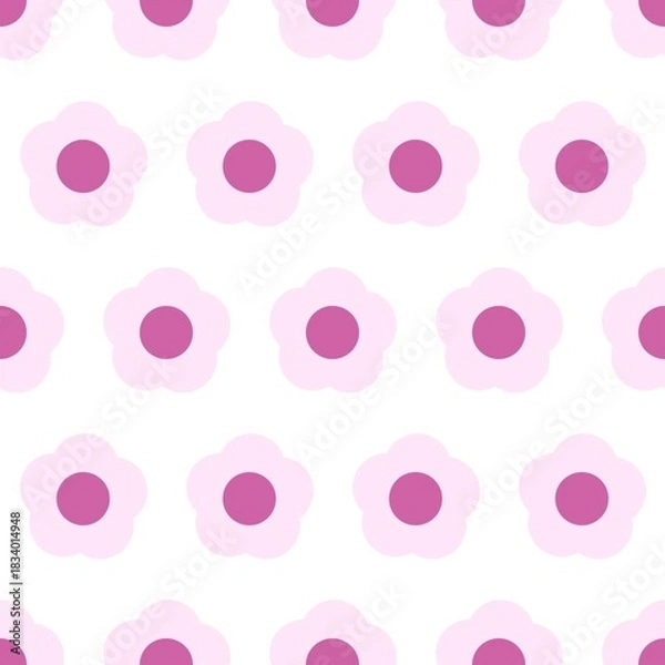Fototapeta Cute seamless pink flower pattern background. Minimalist floral groovy retro design for fabric, wallpaper, branding, greeting cards, and textile prints.