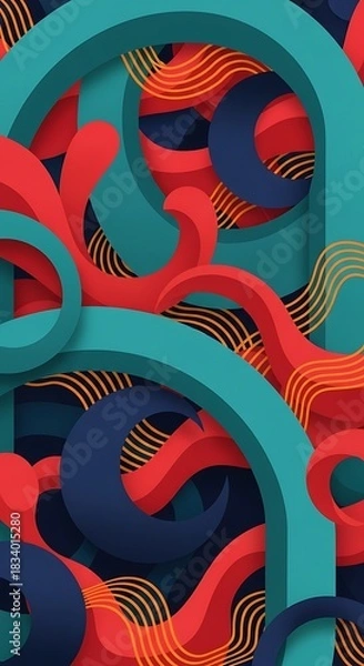 Obraz Dynamic interplay of fluid shapes and structural arches, vibrant abstract