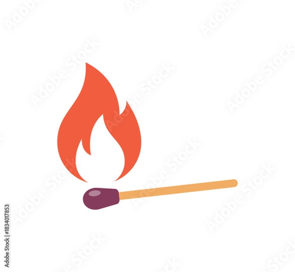 Obraz Matchstick with fire vector icon, Burning match fire icon,