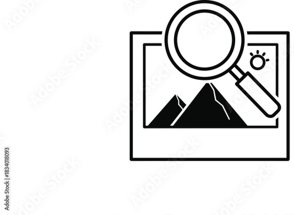 Fototapeta Image Search and Photo Scan Icon. Magnifying Glass on Picture Outline Art Vector.