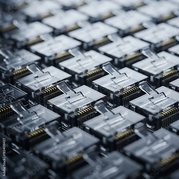 Obraz Network cable connectors array demonstrating data transmission technology