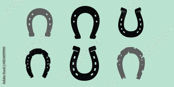Obraz Horseshoe vector illustration good luck symbol collection, isolated horseshoes set of six, lucky horseshoe design elements, traditional metallic horse shoe icons