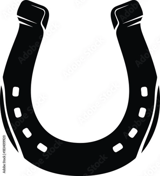 Obraz Black horseshoe good luck symbol icon isolated on transparent background closeup vector illustration for equine sport cowboy culture and western theme