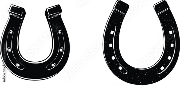 Obraz Two black horseshoe good luck symbols for equine sport and cowboy culture isolated on transparent background vector illustration of western theme elements