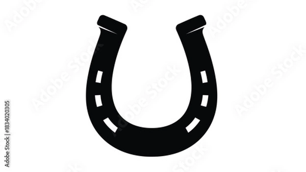 Obraz A sleek black horseshoe vector graphic isolated on a pristine white background, featuring precise lines and a classic U-shape, ideal for various design projects