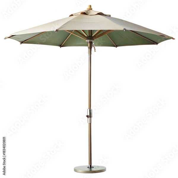 Obraz Stylish beige patio garden umbrella with wooden pole for shade